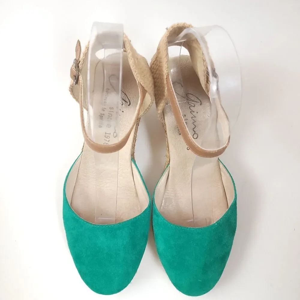 GAIMO Espadrilles Handmade Spain Wedge green Sandals shoes Size 8.5